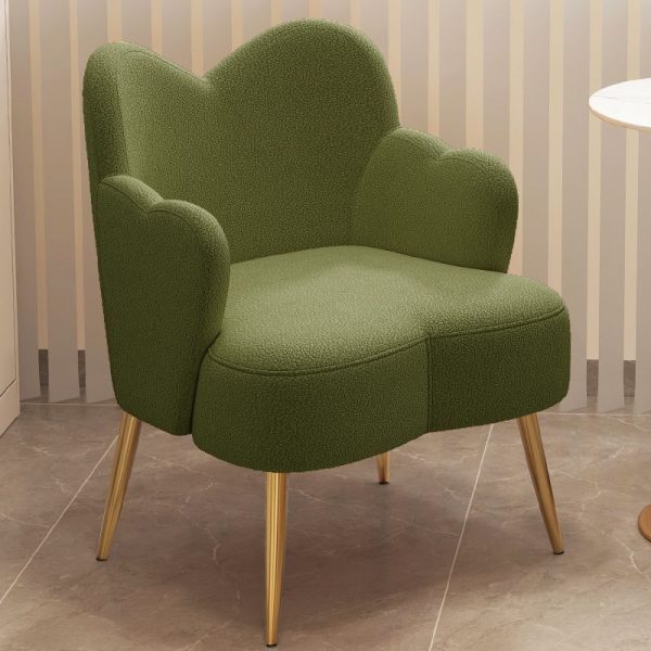 Contemporary Creative Cream Lambswool Upholstered Metal Vanity Stool Backrest Armrest For Bedroom - Image 11