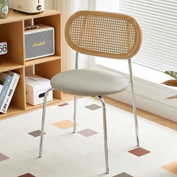 Contemporary Vintage Round Rectangular Solid Wood Metal Leather Dining Chair Backrest For Dining Room - Image 25