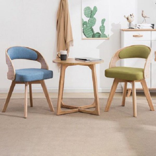 Contemporary Nordic Fabric Upholstered Wood Splayed Legs Dining Chair Curved Back For Dining Room - Image 11