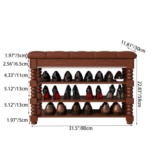 Contemporary Scandinavian Rectangular Microfiber Leather Solid Wood Shoe Storage 3-Shelf For Entryways - Image 4