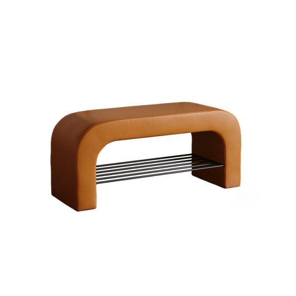 Modern Minimalist Long Rectangle Lambswool PU Leather Iron Storage Bench 1-Shelf For Entryways - Image 18