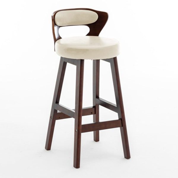Modern Simplicity Round PU Leather Wood Bar Stool Low Back Footrest For Dining Room - Image 23
