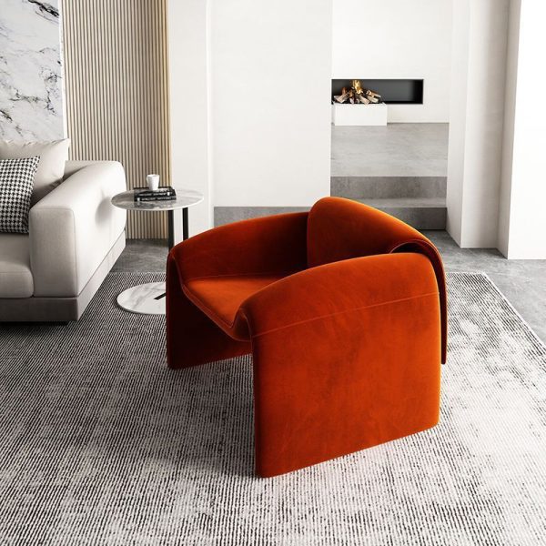 Modern Minimalist Trapezoid Back Plywood Leather Lambswool Accent Chair Backrest Armrest For Living Room - Image 20