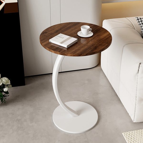 Modern Minimalist Round Wood Grain MDF Stainless Steel End Table For Living Room - Image 12