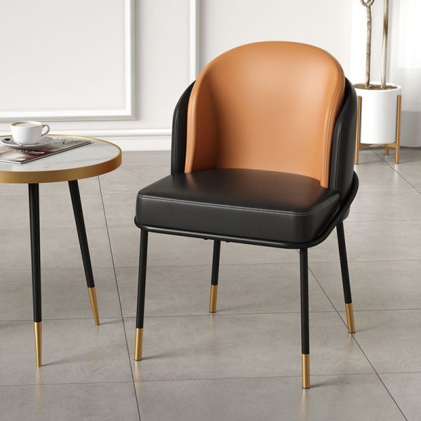 Modern Luxury Square Upholstered Curved Backrest Leather Fabric Iron Dining Chair For Dining Room - Image 21