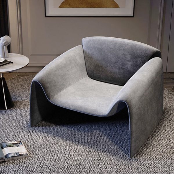 Modern Minimalist Trapezoid Back Plywood Leather Lambswool Accent Chair Backrest Armrest For Living Room - Image 17