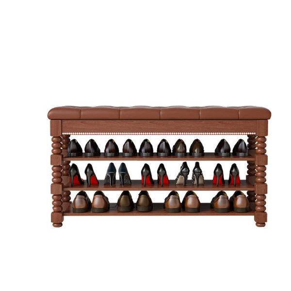 Contemporary Scandinavian Rectangular Microfiber Leather Solid Wood Shoe Storage 3-Shelf For Entryways - Image 18