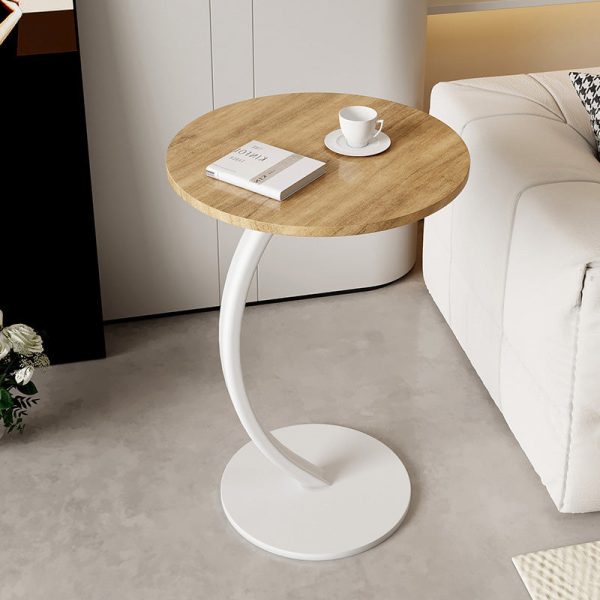 Modern Minimalist Round Wood Grain MDF Stainless Steel End Table For Living Room - Image 8