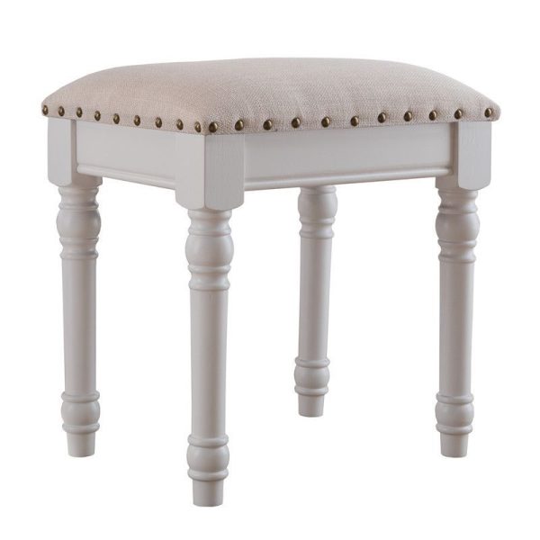 Contemporary Scandinavian Square Linen Leather Solid Wood Vanity Stool Backless Armless For Bedroom - Image 23