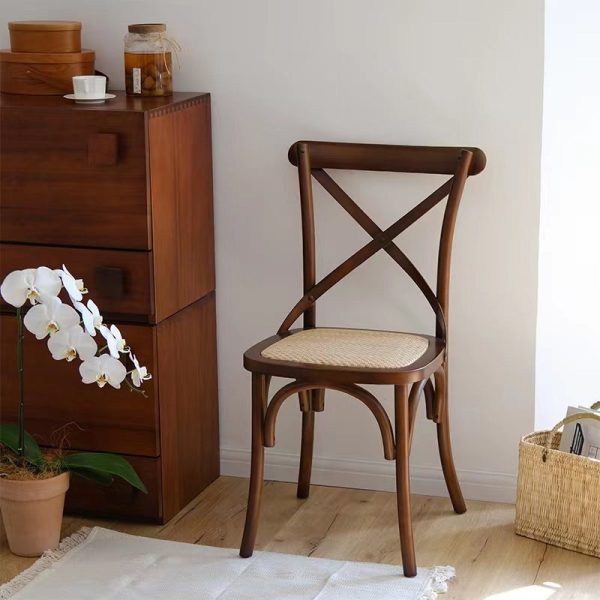 Traditional Rustic Weaving Rattan Wood Sponge Round Rectangular Dining Chair Backrest For Dining Room - Image 6