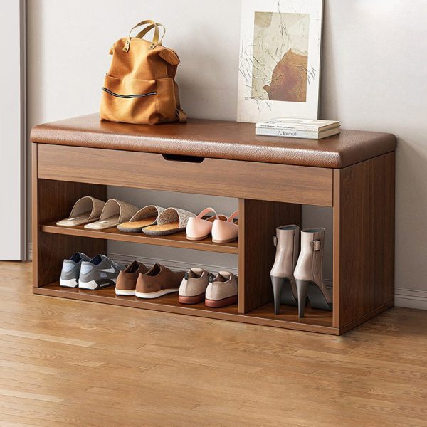 Modern Minimalist Rectangle Fabric PU Leather Wood Shoe Storage 3-Tier For Entryways - Image 16