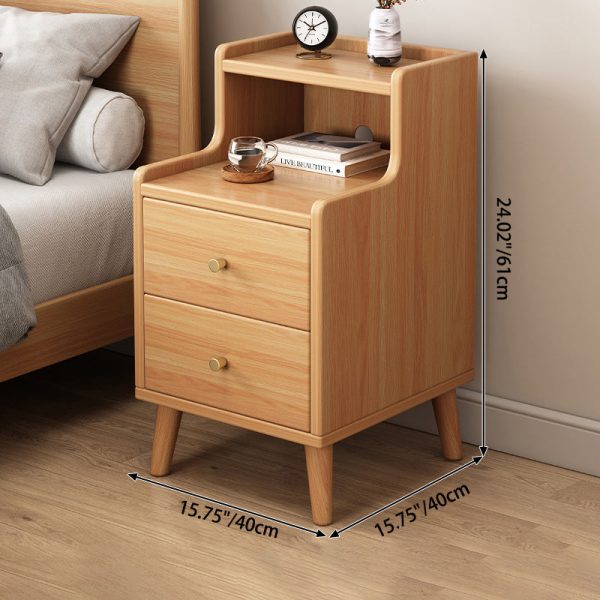 Traditional Chinese Rectangular Wood Density Panel Nightstand 2-Drawer Shelf For Bedroom - Image 6