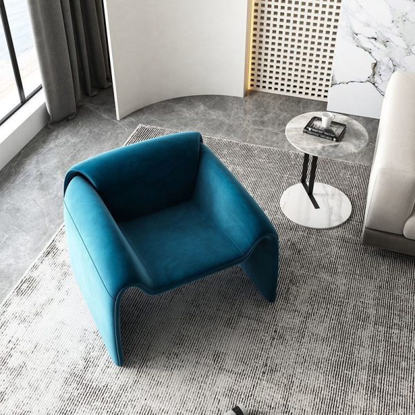 Modern Minimalist Trapezoid Back Plywood Leather Lambswool Accent Chair Backrest Armrest For Living Room - Image 18