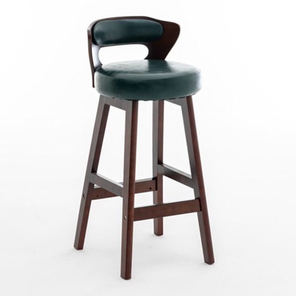 Modern Simplicity Round PU Leather Wood Bar Stool Low Back Footrest For Dining Room - Image 25