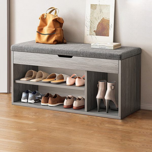 Modern Minimalist Rectangle Fabric PU Leather Wood Shoe Storage 3-Tier For Entryways - Image 15