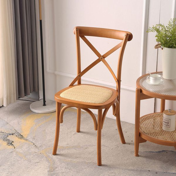 Traditional Rustic Weaving Rattan Wood Sponge Round Rectangular Dining Chair Backrest For Dining Room - Image 25