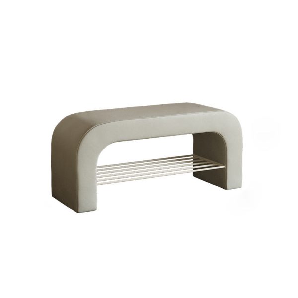Modern Minimalist Long Rectangle Lambswool PU Leather Iron Storage Bench 1-Shelf For Entryways - Image 17