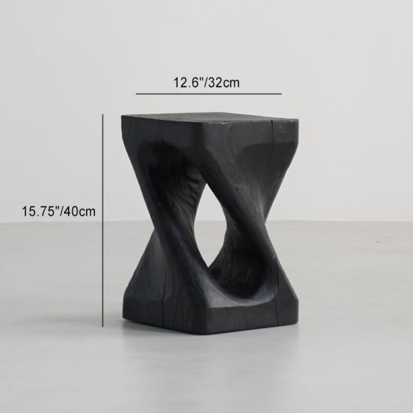 Traditional Japanese Wabi-sabi Wood Geometric Design End Table For Living Room - Image 40