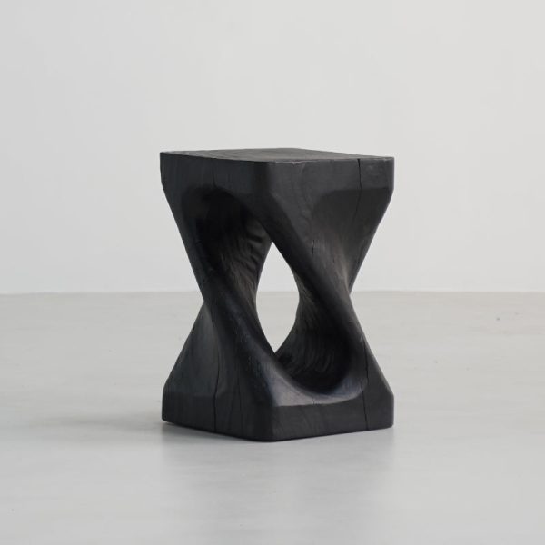 Traditional Japanese Wabi-sabi Wood Geometric Design End Table For Living Room - Image 17