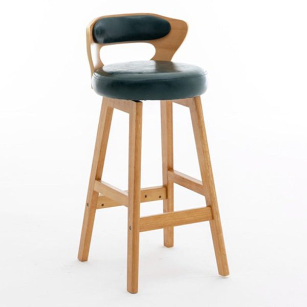 Modern Simplicity Round PU Leather Wood Bar Stool Low Back Footrest For Dining Room - Image 26