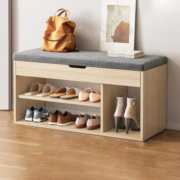 Modern Minimalist Rectangle Fabric PU Leather Wood Shoe Storage 3-Tier For Entryways - Image 3