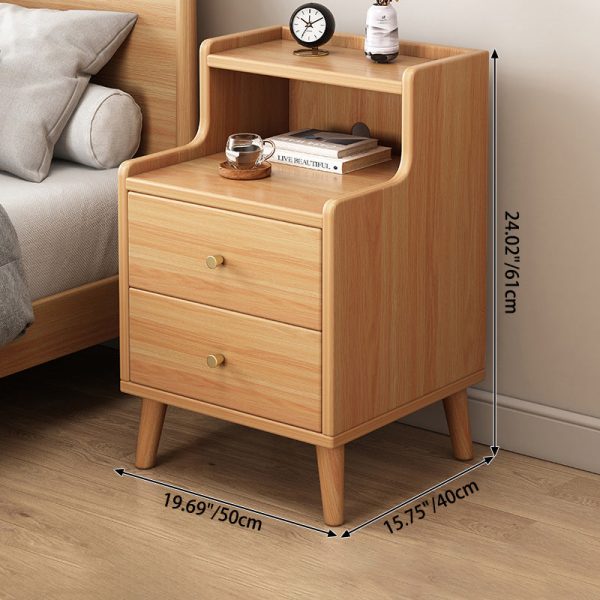 Traditional Chinese Rectangular Wood Density Panel Nightstand 2-Drawer Shelf For Bedroom - Image 7