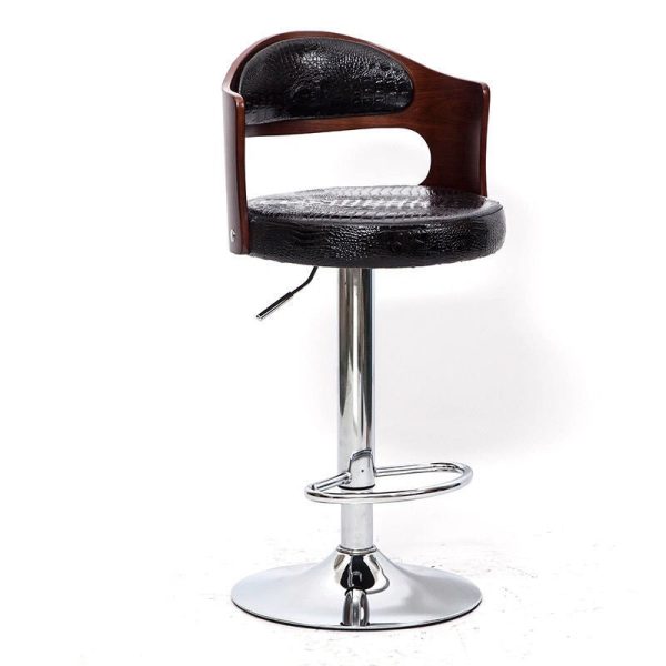 Contemporary Simplicity Round Faux Leather Upholstered Adjustable Height Swivel Bar Stool Low Back Footrest For Dining Room - Image 23