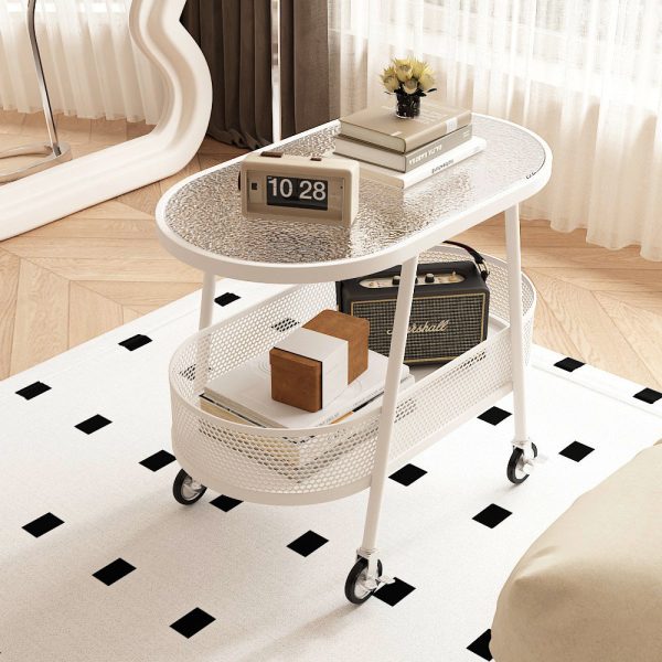 Modern Simplicity Elliptical Glass Iron End Table 2-Tier For Living Room - Image 5