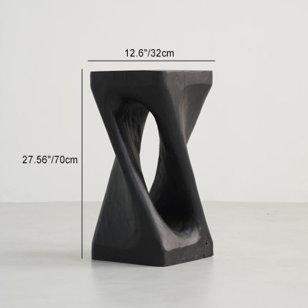 Traditional Japanese Wabi-sabi Wood Geometric Design End Table For Living Room - Image 41