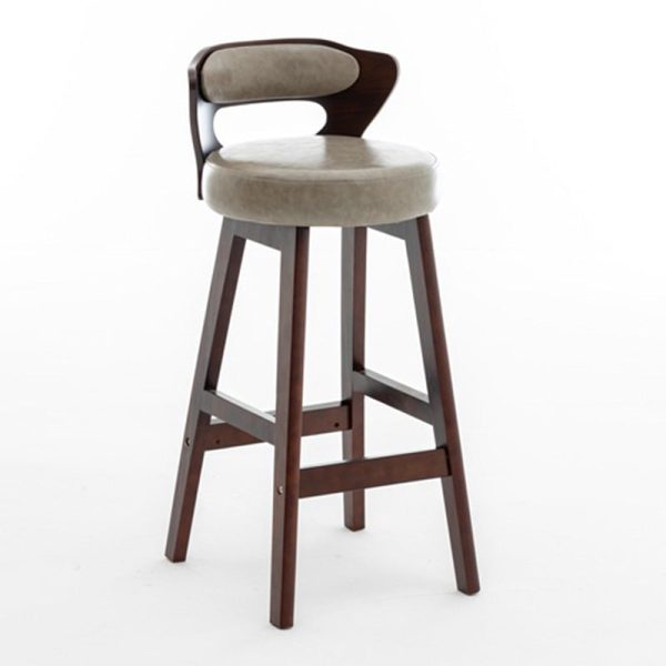 Modern Simplicity Round PU Leather Wood Bar Stool Low Back Footrest For Dining Room - Image 27