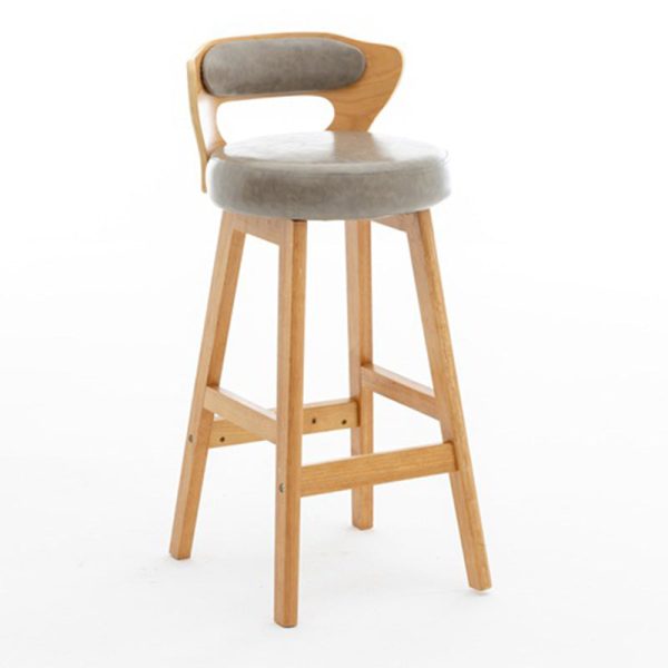 Modern Simplicity Round PU Leather Wood Bar Stool Low Back Footrest For Dining Room - Image 28