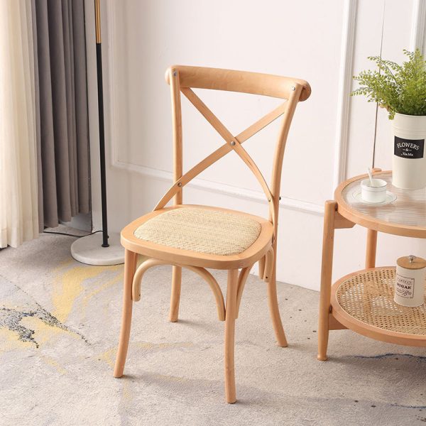 Traditional Rustic Weaving Rattan Wood Sponge Round Rectangular Dining Chair Backrest For Dining Room - Image 27