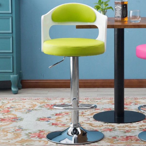 Contemporary Simplicity Round Faux Leather Upholstered Adjustable Height Swivel Bar Stool Low Back Footrest For Dining Room - Image 13