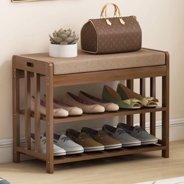Modern Minimalist Rectangle Fabric Bamboo Rattan Shoe Storage 2-Shelf For Entryways - Image 2