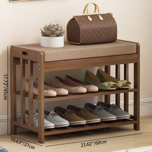 Modern Minimalist Rectangle Fabric Bamboo Rattan Shoe Storage 2-Shelf For Entryways - Image 7