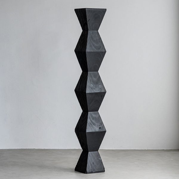 Traditional Japanese Wabi-sabi Wood Geometric Design End Table For Living Room - Image 20