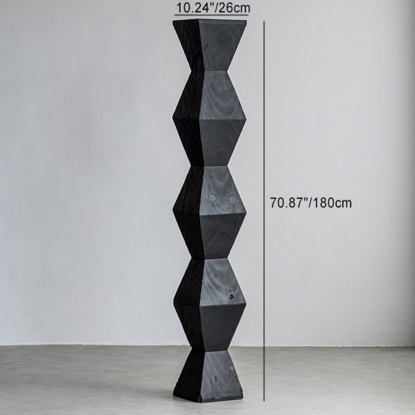 Traditional Japanese Wabi-sabi Wood Geometric Design End Table For Living Room - Image 43