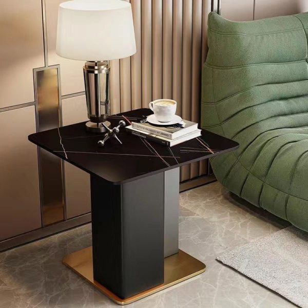 Contemporary Scandinavian Square Column Slate Leather Wood Carbon Steel End Table For Living Room - Image 22