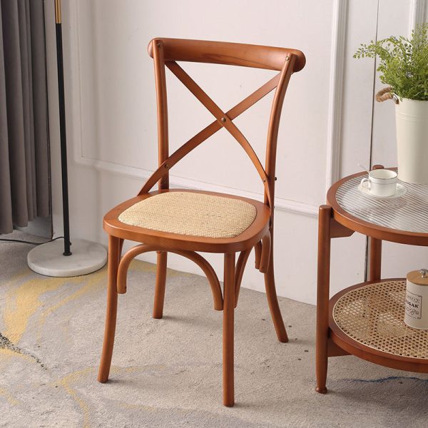 Traditional Rustic Weaving Rattan Wood Sponge Round Rectangular Dining Chair Backrest For Dining Room - Image 29