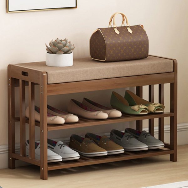 Modern Minimalist Rectangle Fabric Bamboo Rattan Shoe Storage 2-Shelf For Entryways - Image 10