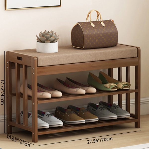 Modern Minimalist Rectangle Fabric Bamboo Rattan Shoe Storage 2-Shelf For Entryways - Image 6