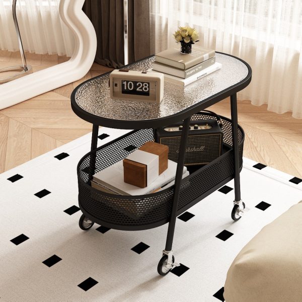 Modern Simplicity Elliptical Glass Iron End Table 2-Tier For Living Room - Image 6