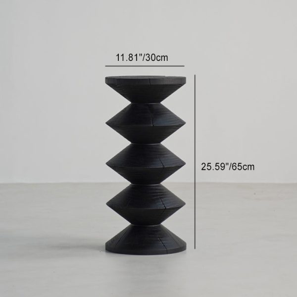 Traditional Japanese Wabi-sabi Wood Geometric Design End Table For Living Room - Image 44