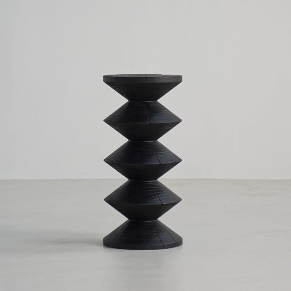 Traditional Japanese Wabi-sabi Wood Geometric Design End Table For Living Room - Image 21