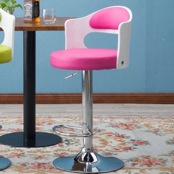 Contemporary Simplicity Round Faux Leather Upholstered Adjustable Height Swivel Bar Stool Low Back Footrest For Dining Room - Image 14