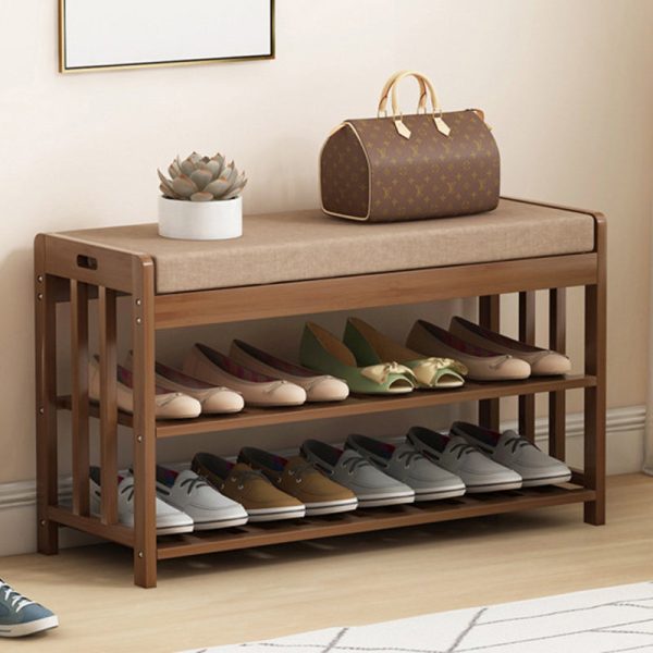 Modern Minimalist Rectangle Fabric Bamboo Rattan Shoe Storage 2-Shelf For Entryways - Image 9