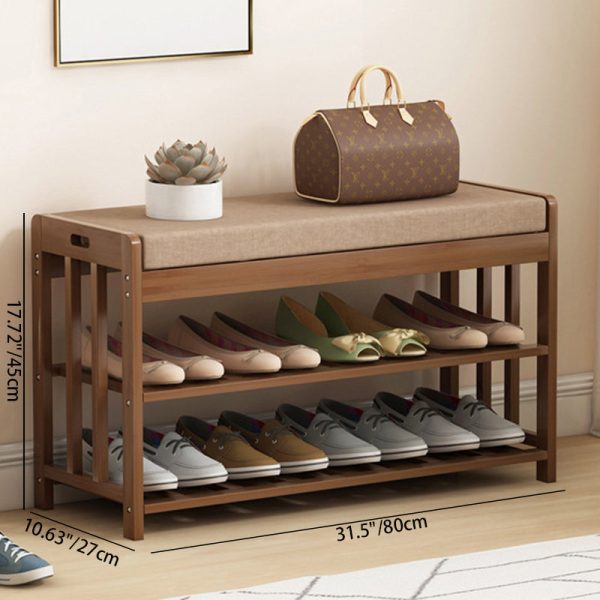 Modern Minimalist Rectangle Fabric Bamboo Rattan Shoe Storage 2-Shelf For Entryways - Image 4