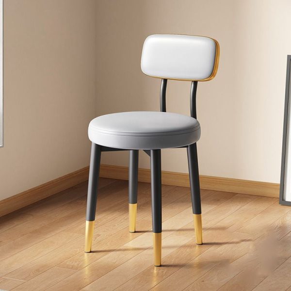 Modern Minimalist Round Upholstered Rectangular Back Leather Metal Dining Chair For Dining Room - Image 8