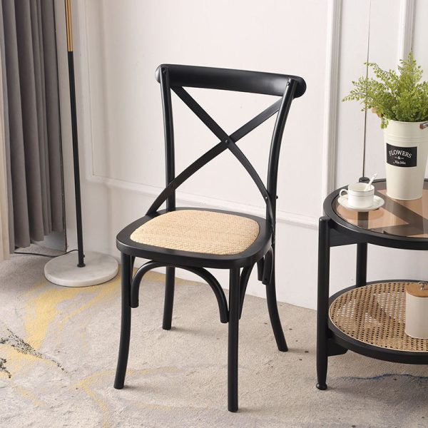Traditional Rustic Weaving Rattan Wood Sponge Round Rectangular Dining Chair Backrest For Dining Room - Image 31