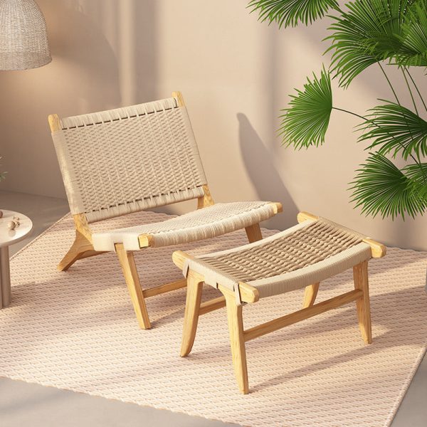 Contemporary Nordic Weaving Wood Rope Rectangular Square Accent Chair Backrest Armrest For Living Room - Image 11